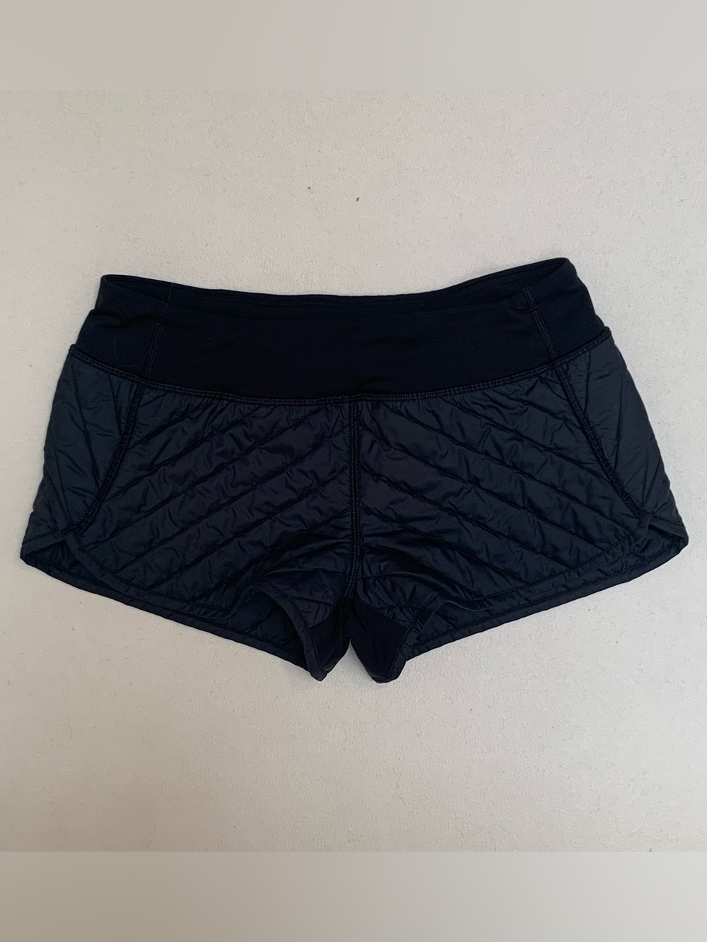 Ivivva by Lululemon Girls Black Quilted Athletic Shorts Sz 14 Zip Pocket Running